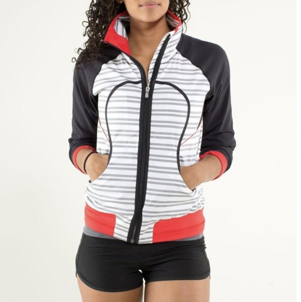 Lululemon‎ Run Track Attack Stripe Full Zip Jacket Funnel Neck Size 2
